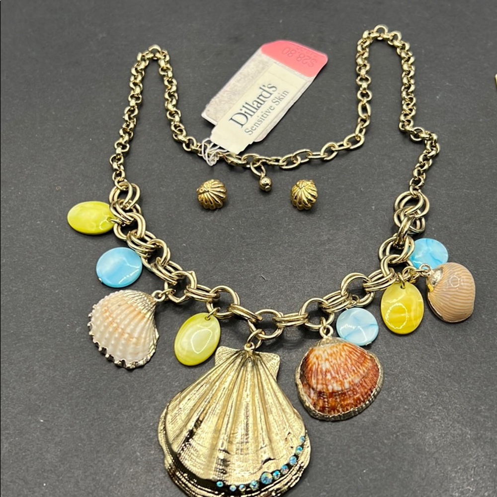 Rhinestone/seashell charm necklace Dillards